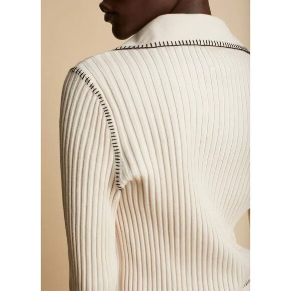 KHAITE "Teagan" Ribbed Merino Wool-blend Cardigan in Cream, size Small (fits XS) - Picture 4 of 11